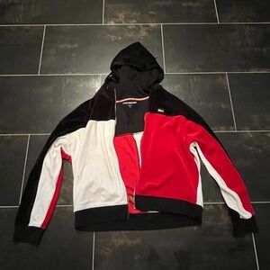 Y2K vintage Tommy Hilfiger red, white and blue velvet zip up